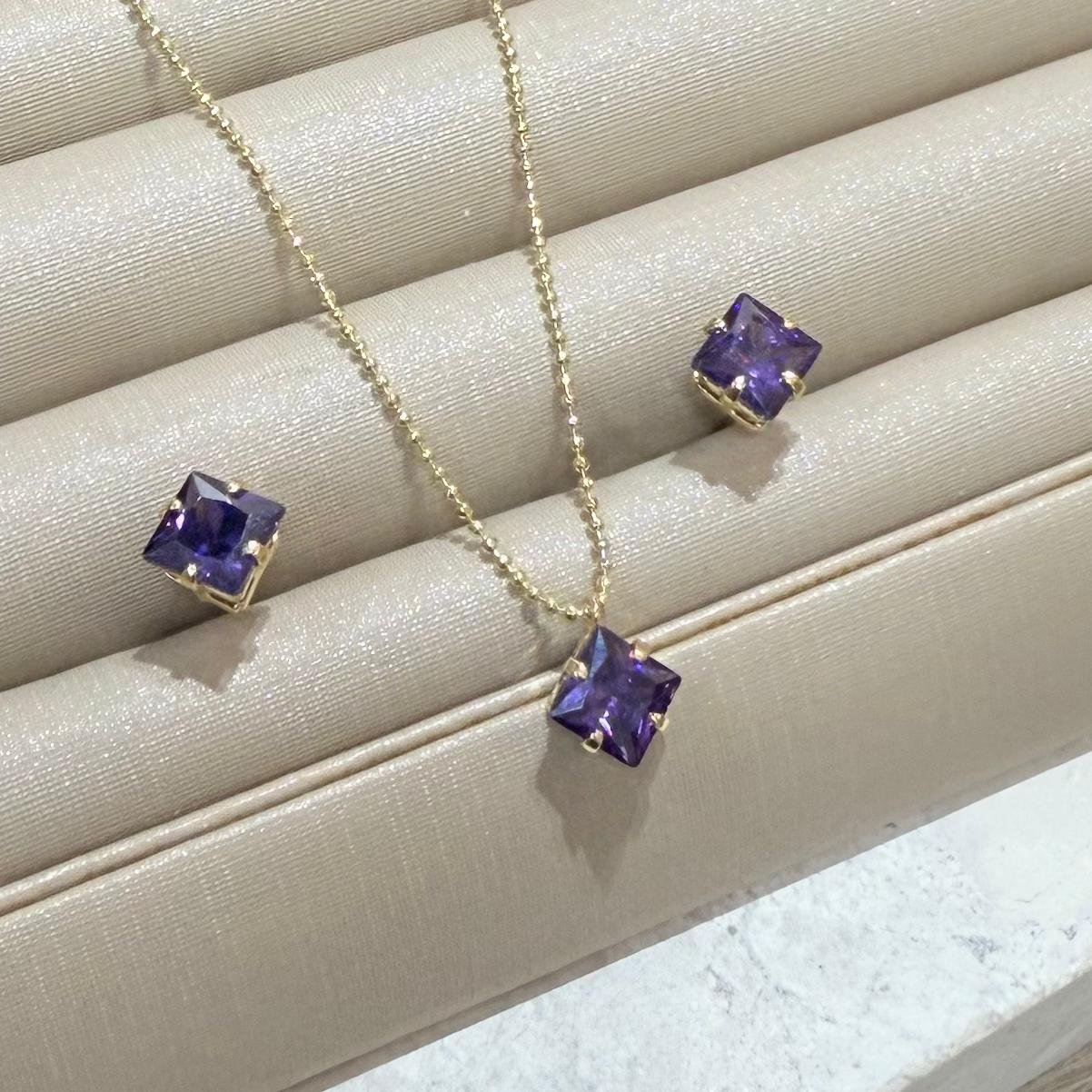 Conjunto Zirconia Folheado A Ouro