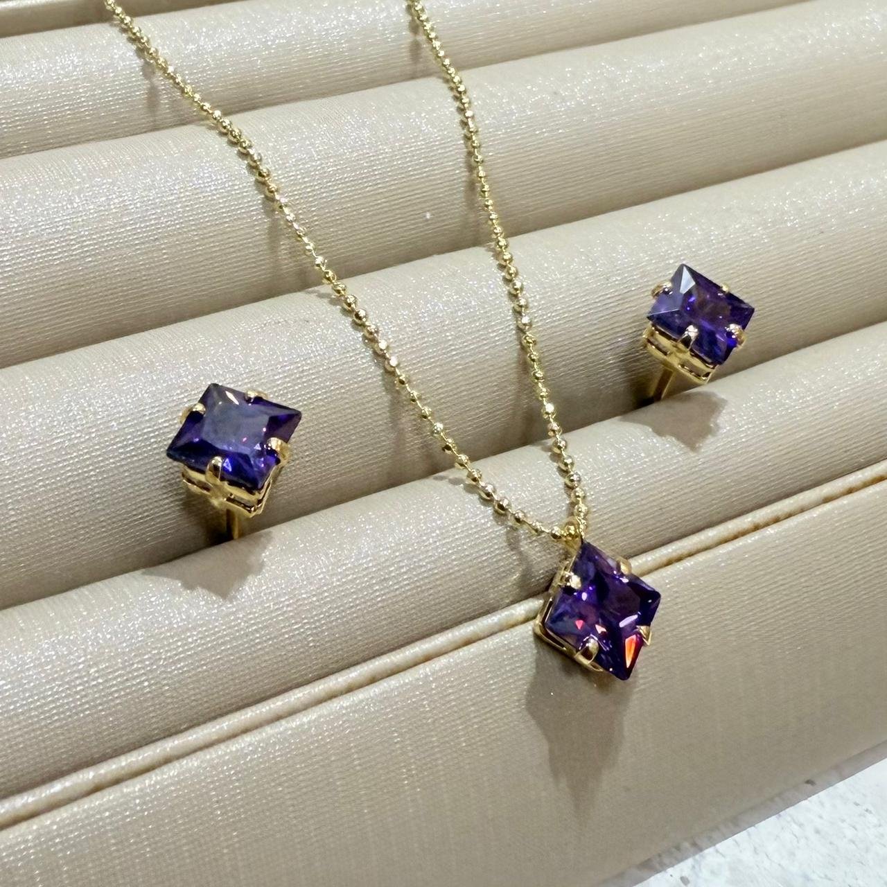 Conjunto Zirconia Folheado A Ouro