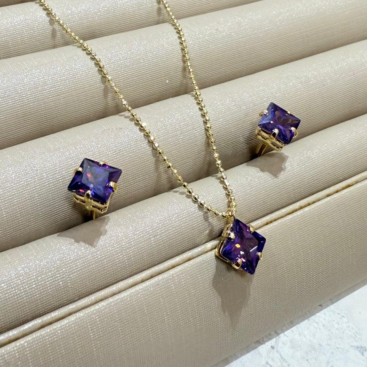 Conjunto Zirconia Folheado A Ouro