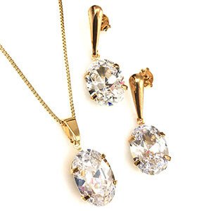 Conjunto Brinco E Colar Zirconia Folheado A Ouro