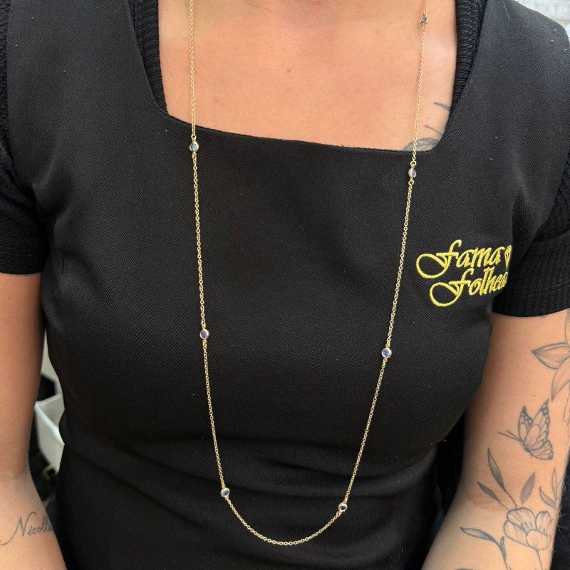 Colar Zirconia Pedra Azul Folheado A Ouro