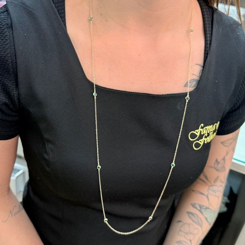 Colar Zirconia Folheado A Ouro Pedra V