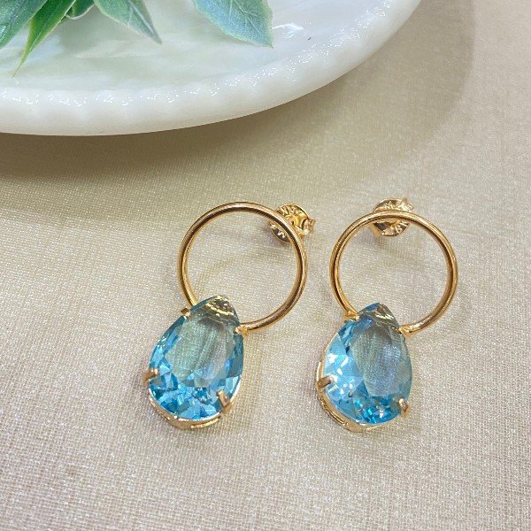 Brinco De Pedra Gota Folheado A Ouro