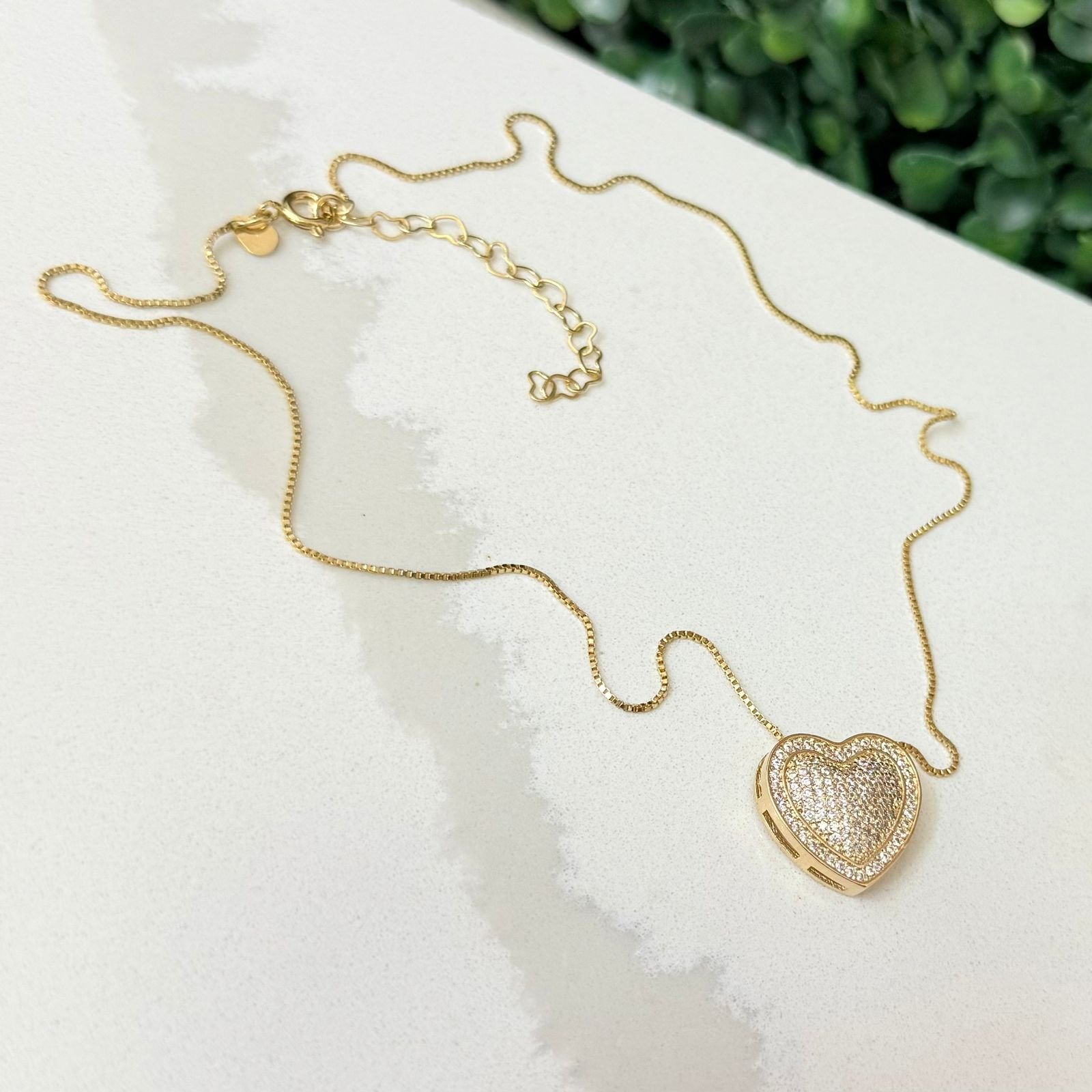 Colar De Coração Com Zirconias Folheado A Ouro
