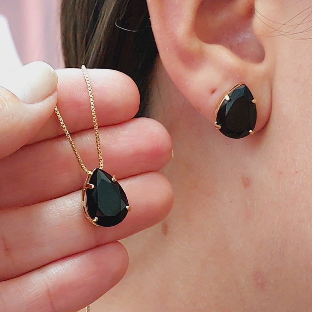 Conjunto Pedra Folheado A Ouro