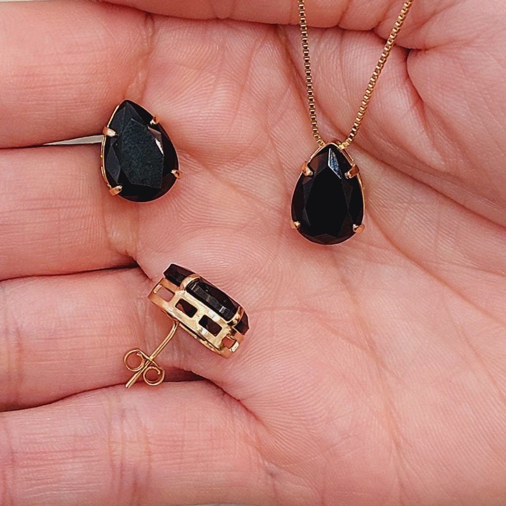 Conjunto Pedra Folheado A Ouro