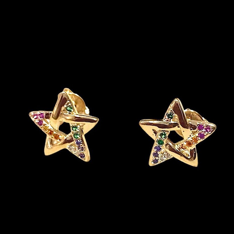 BRINCO FOLHEADO A OURO ESTRELA ZIRCONIA