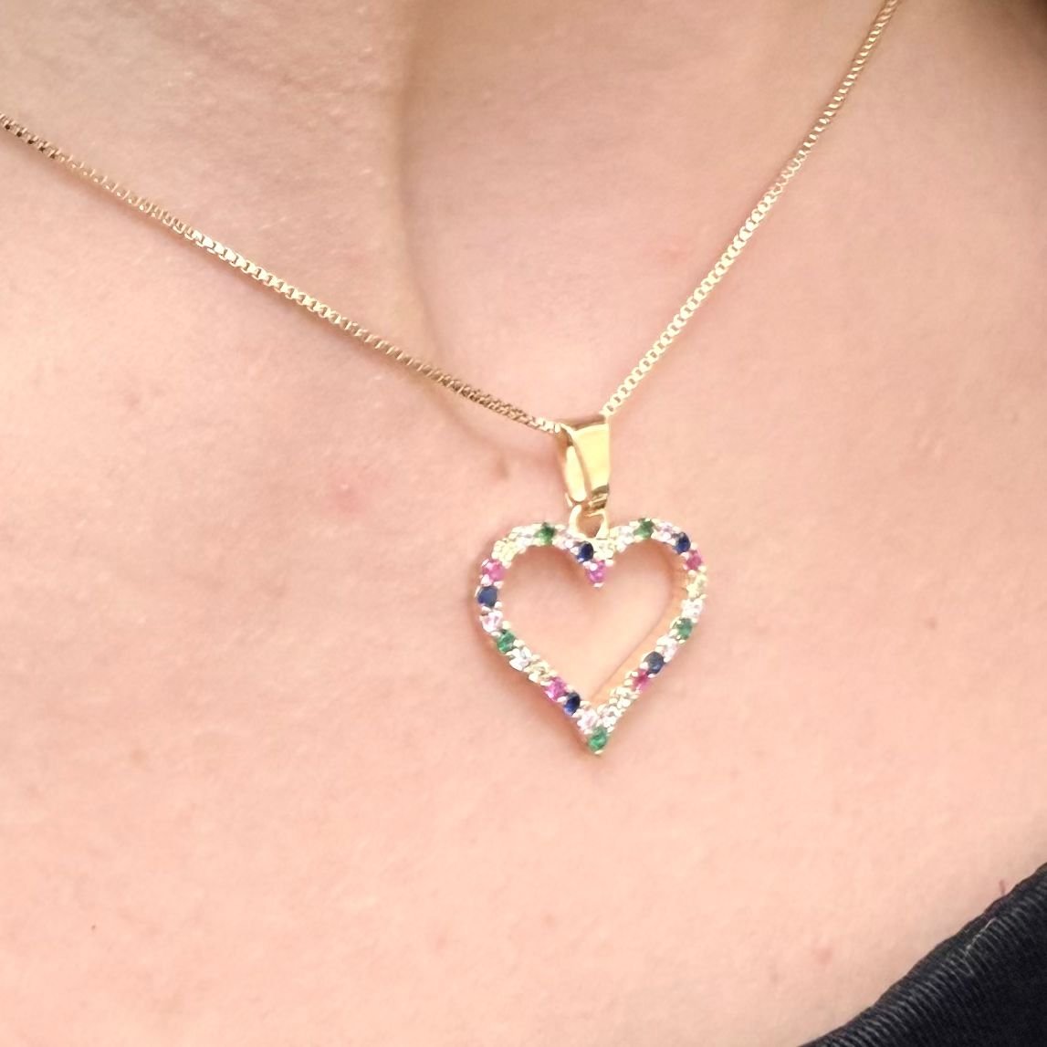 Conjunto Colar Brinco E Pingente De Coração Folheado A Ouro