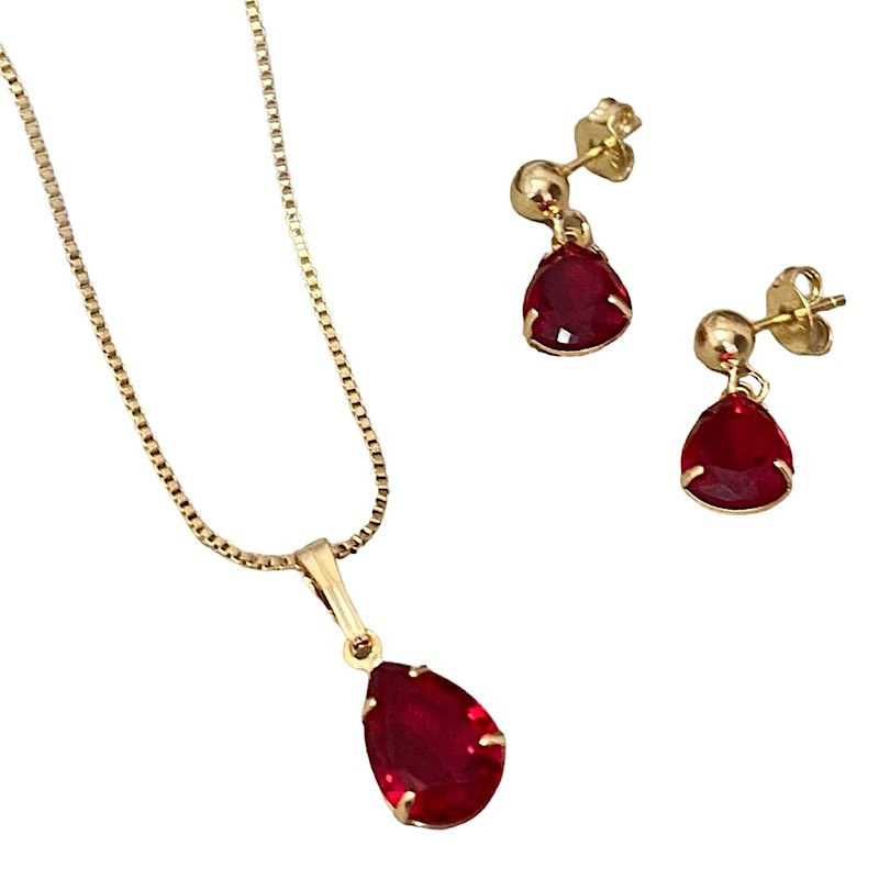 CONJUNTO COLAR BRINCOS GOTA FOLHEADO A OURO