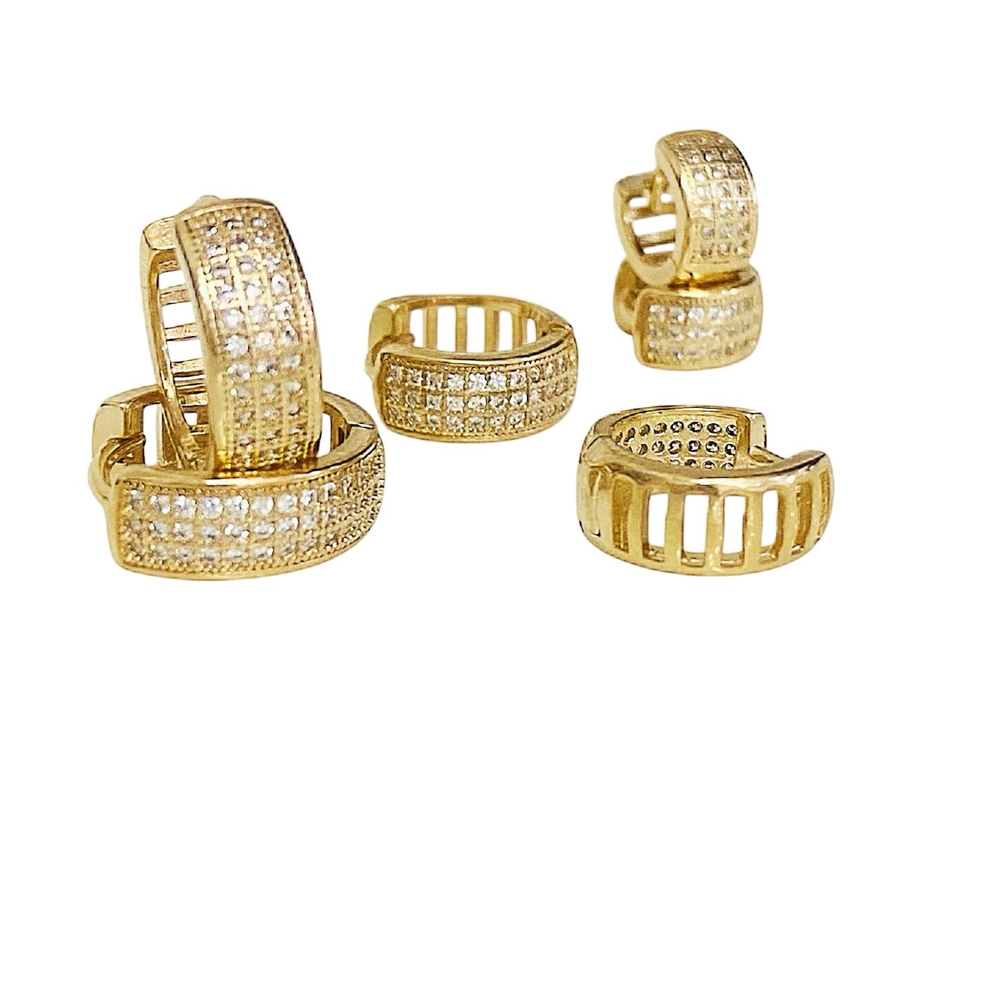 Trio De Brincos Argolas Com Zirconia Folheado A Ouro