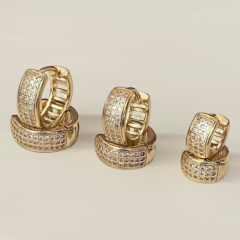 Trio De Brincos Argolas Com Zirconia Folheado A Ouro