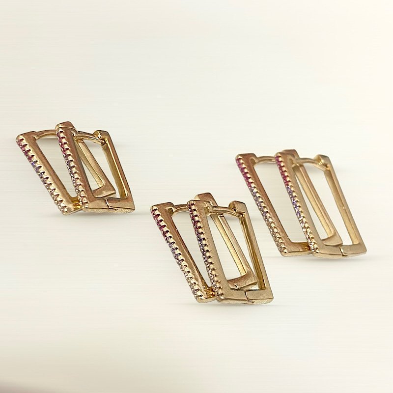 TRIO DE BRINCOS ARGOLAS COM ZIRCONIA FOLHEADO A OURO