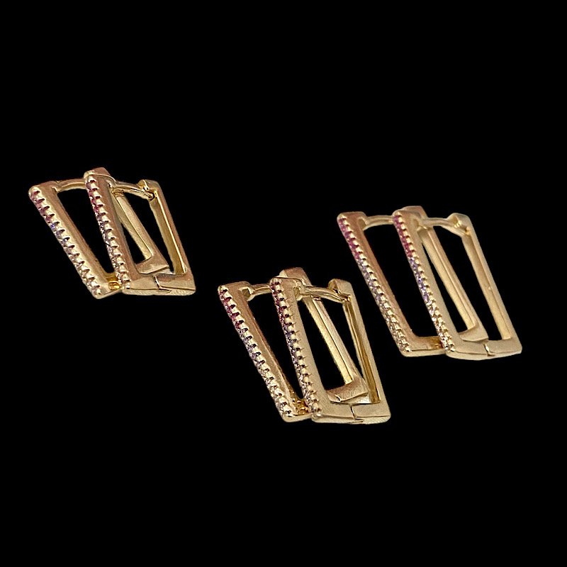 TRIO DE BRINCOS ARGOLAS COM ZIRCONIA FOLHEADO A OURO