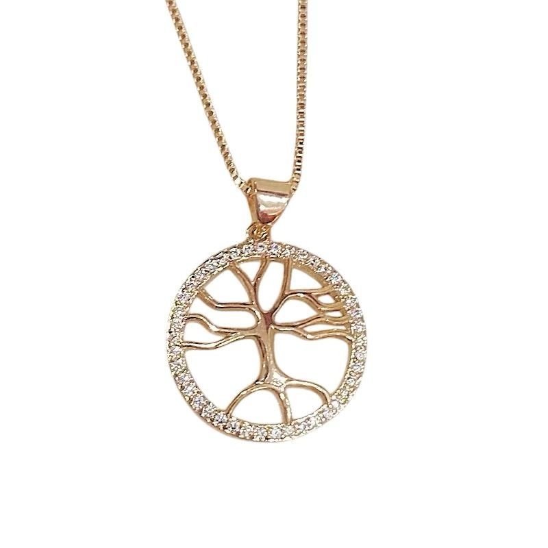 Colar Mandala Árvore Da Vida Cravejado Zircônia Folheado Ouro 18k Luxo