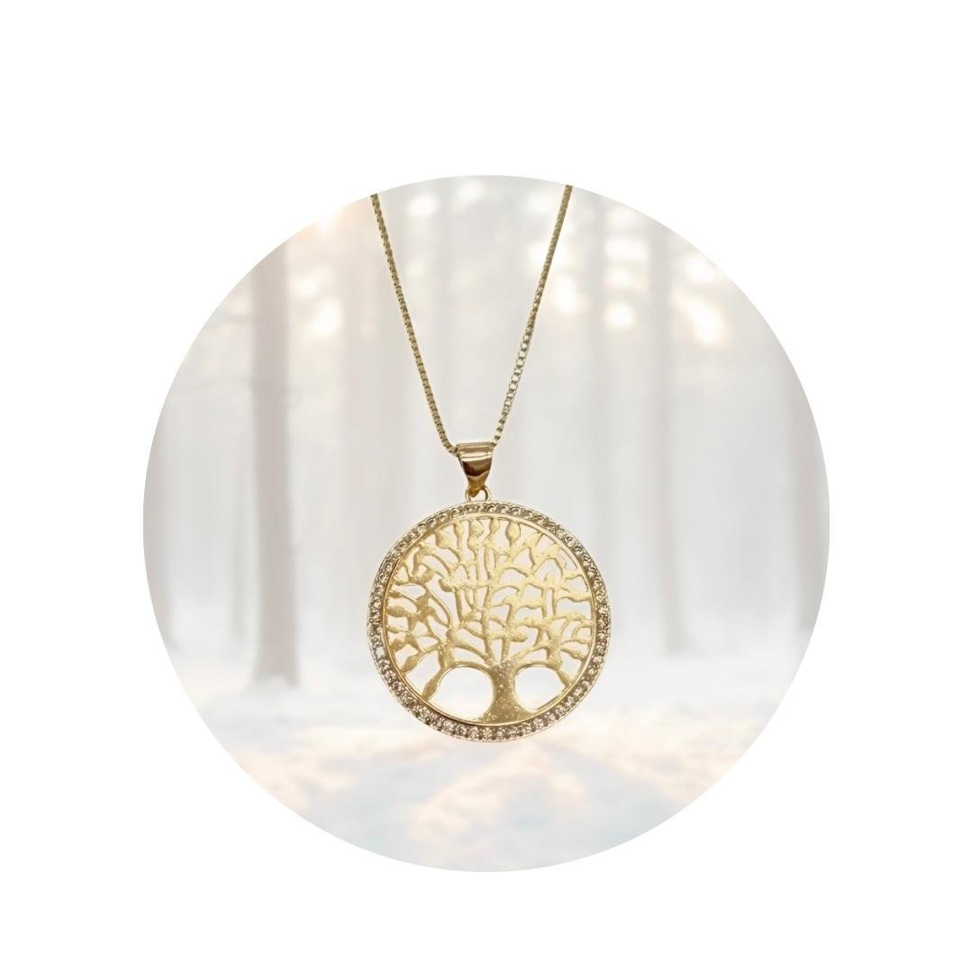 Colar Arvore Da Vida Folheado A Ouro