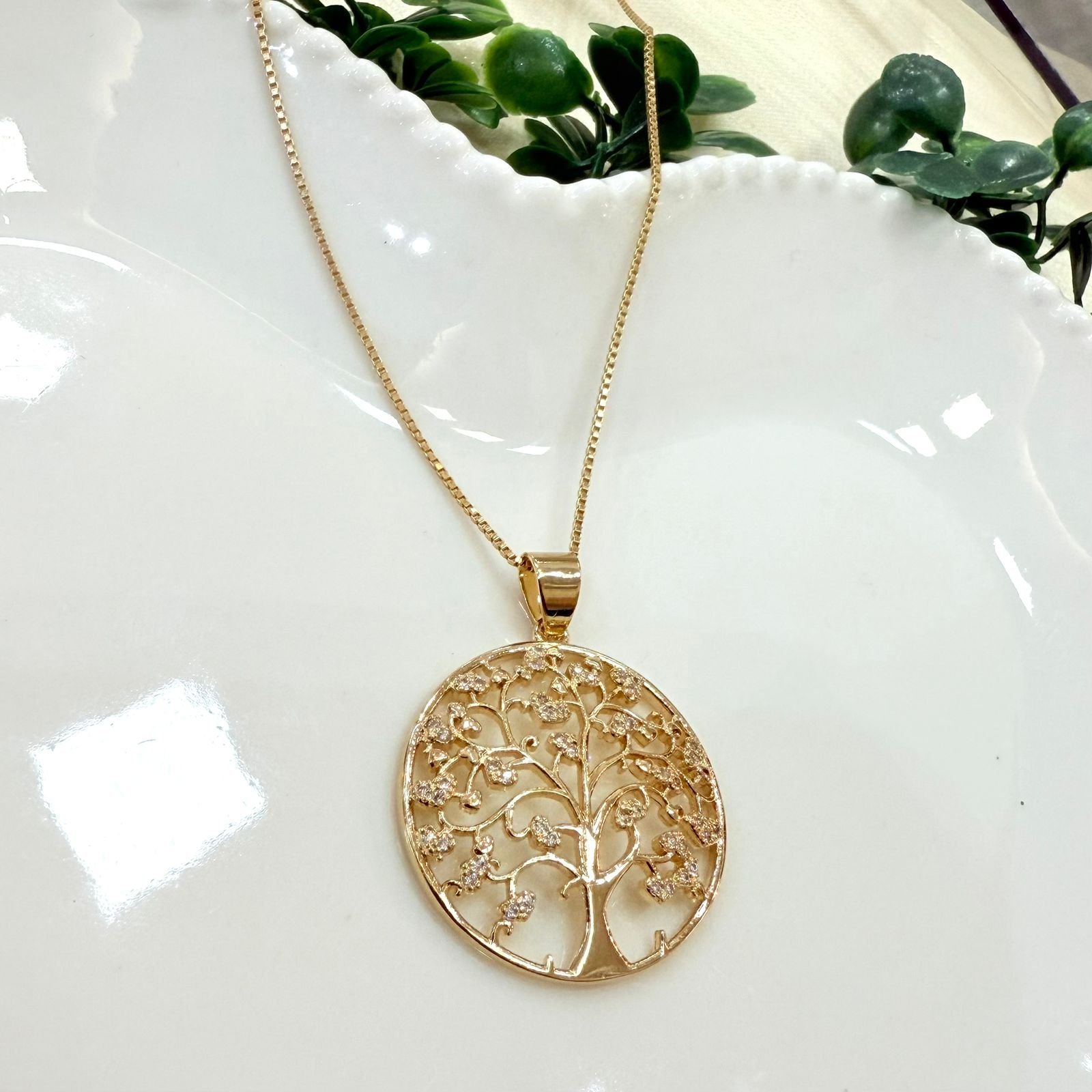 Colar Arvore Da Vida Zircônias Folheado A Ouro 18k