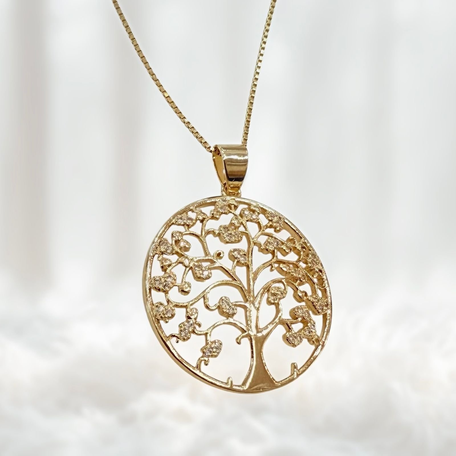 Colar Arvore Da Vida Zircônias Folheado A Ouro 18k