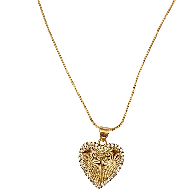 CONJUNTO DE CORAÇÃO COM ZIRCONIA FOLHEADO A OURO