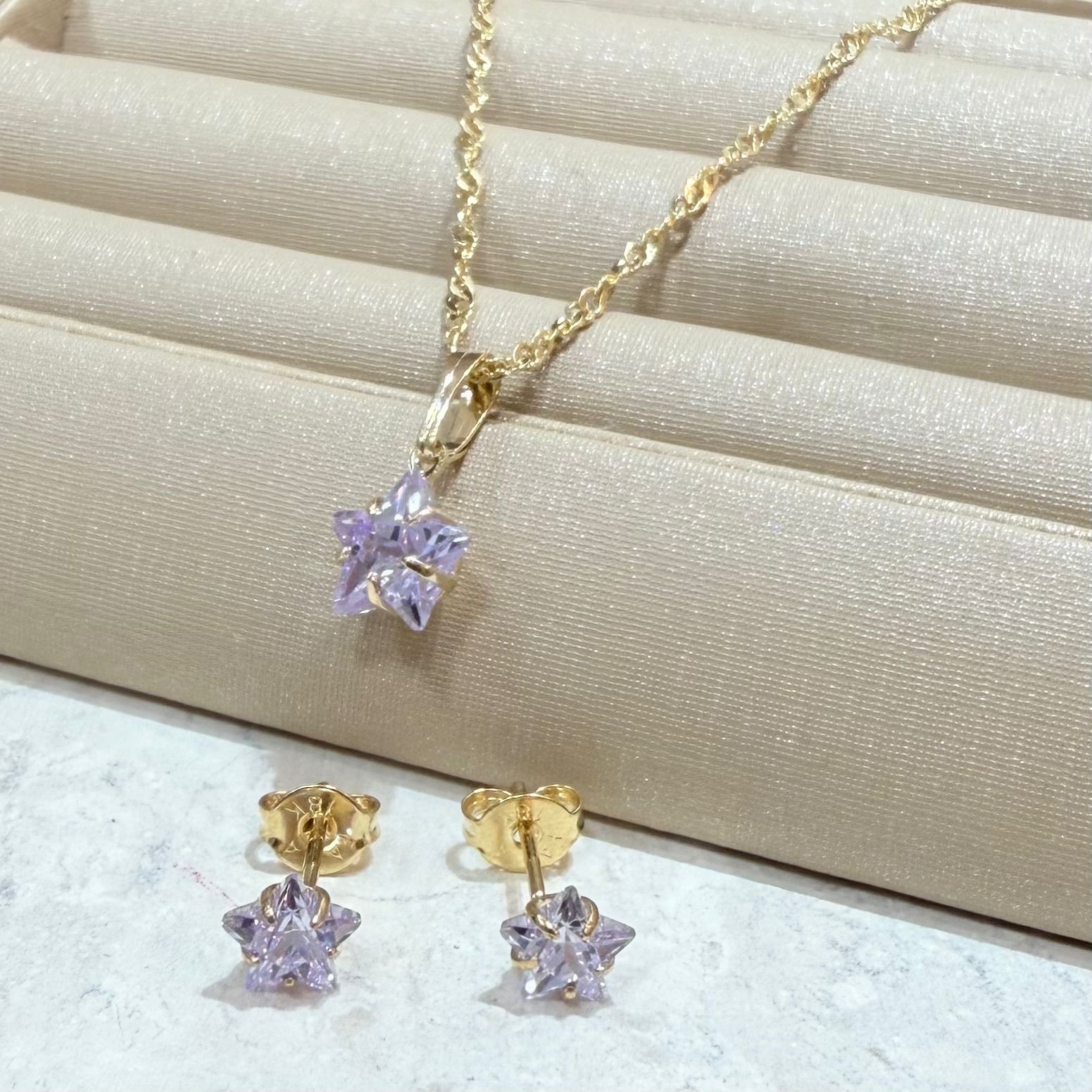 Conjunto De Estrela Com Zirconia Folheado A Ouro