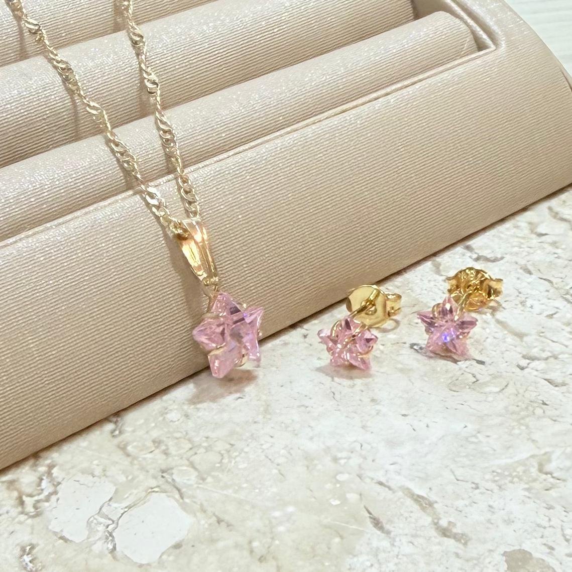 Conjunto De Estrela Com Zirconia Folheado A Ouro