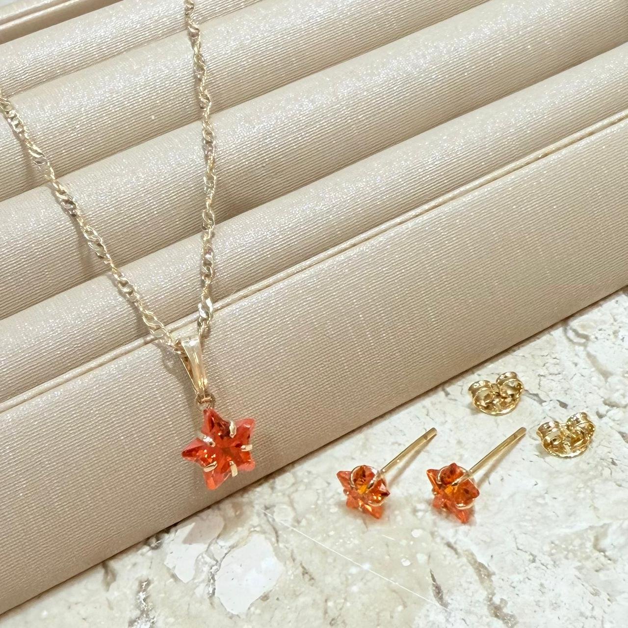 Conjunto De Estrela Com Zirconia Folheado A Ouro