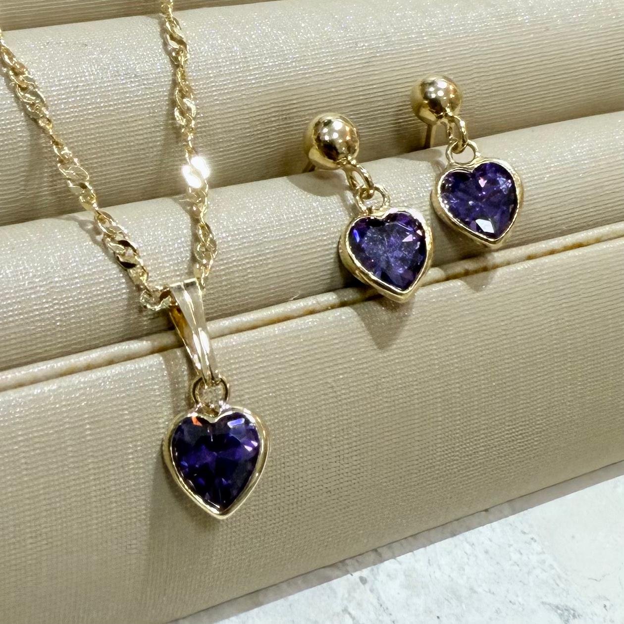Conjunto De Coração Com Zirconia Folheado A Ouro