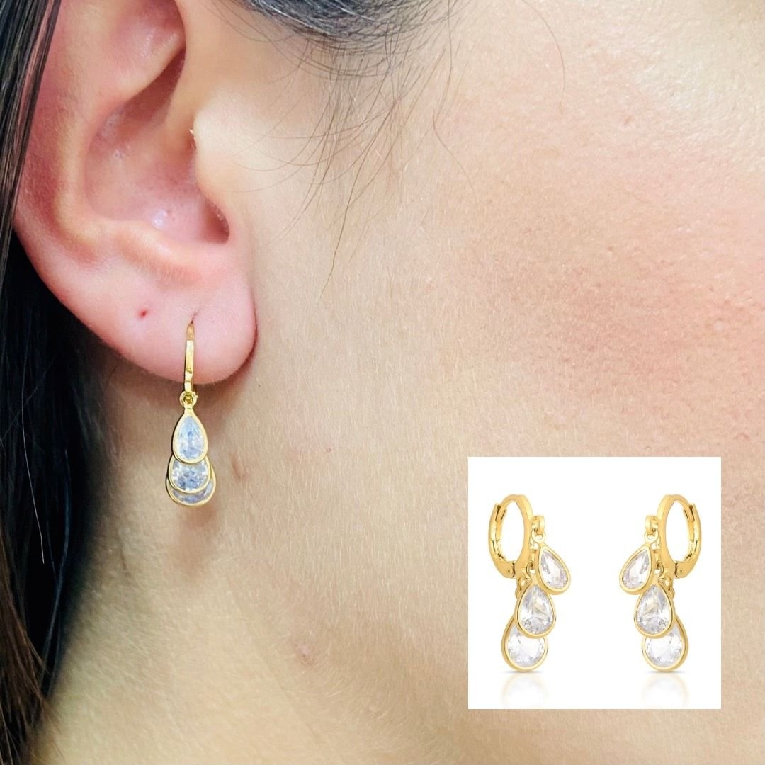 Brinco Argola Zirconia Folheado A Ouro