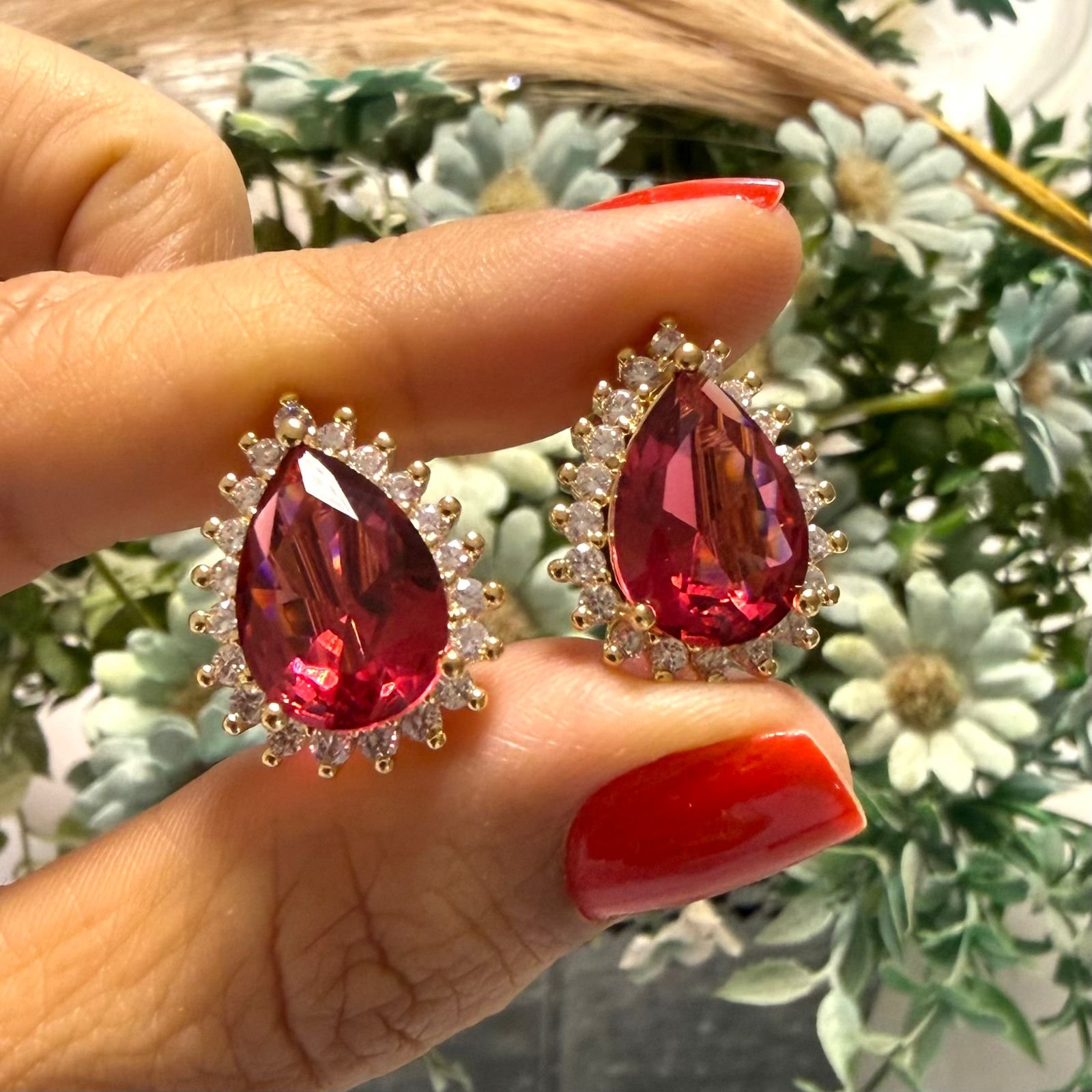 Brinco De Pressão Luxo Com Zircônia Folheado A Ouro