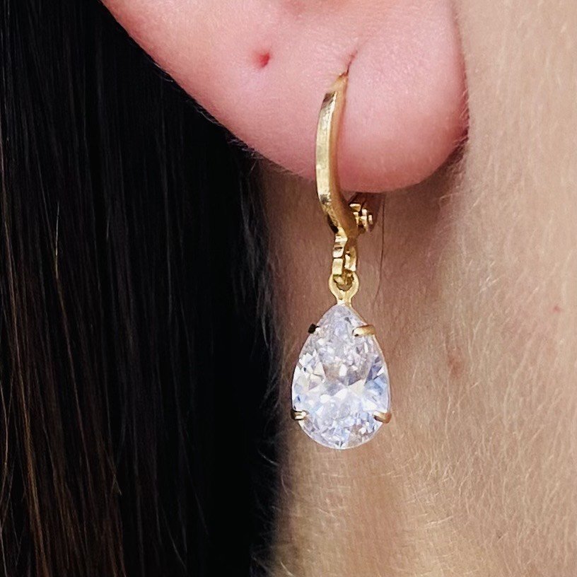 Brinco De Argola Gotinha Zirconia Cristal Folheado A Ouro