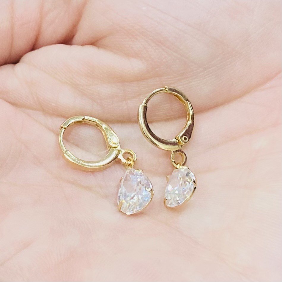 Brinco De Argola Gotinha Zirconia Cristal Folheado A Ouro