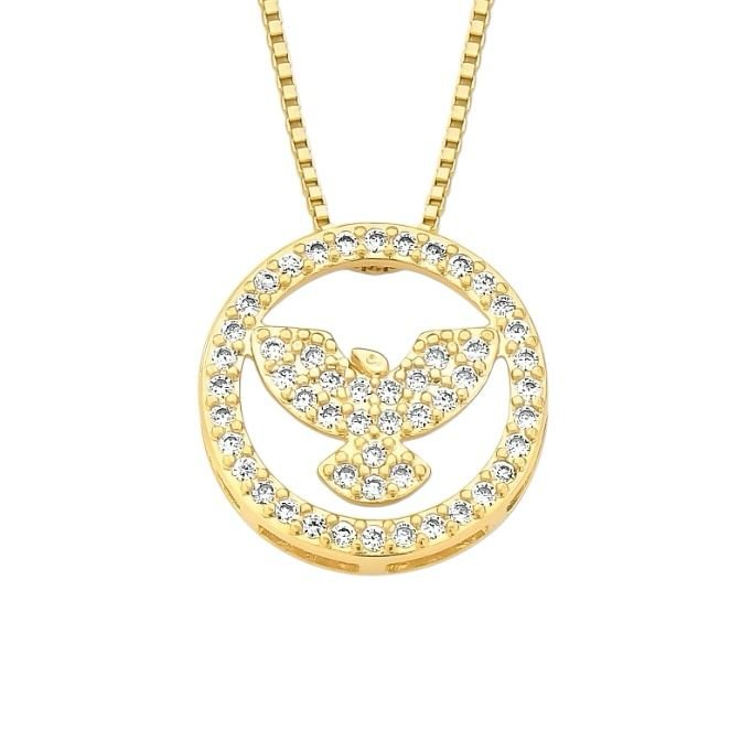 Colar Espirito Santo Zirconia Folheado A Ouro