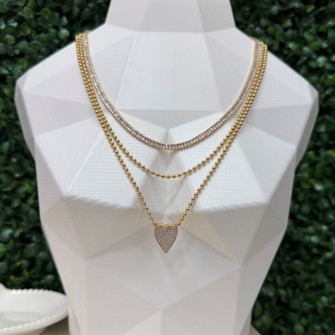 Colar Triplo Zirconia Folheado A Ouro