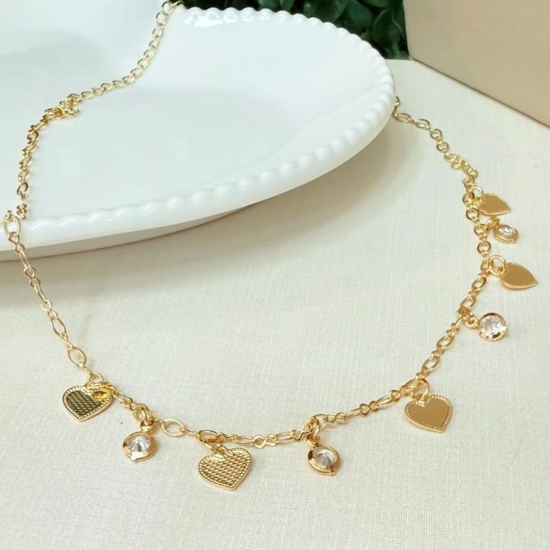 Choker Coração Zirconia Folheado A Ouro