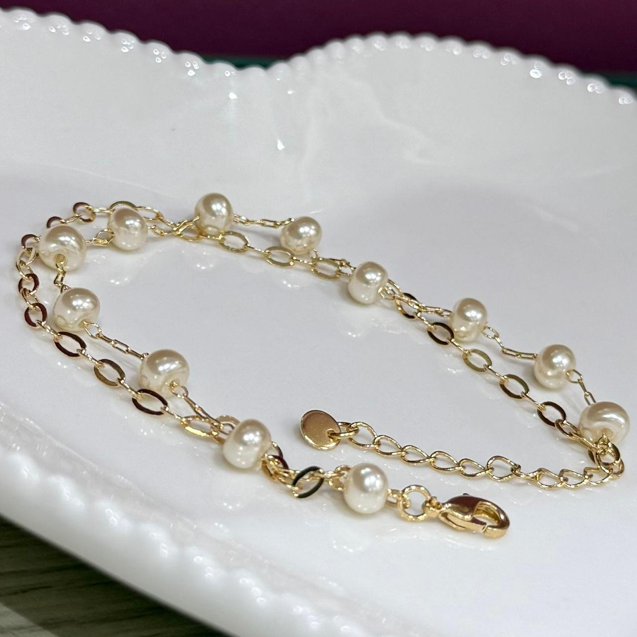 Pulseira Perola Folheado A Ouro