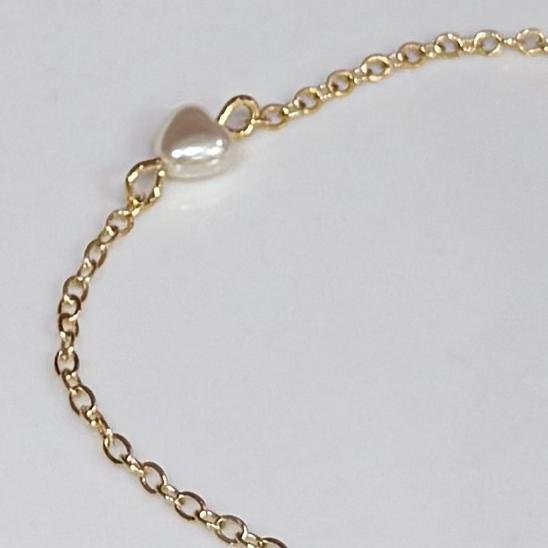 Pulseira Perola Coração Folheado A Ouro