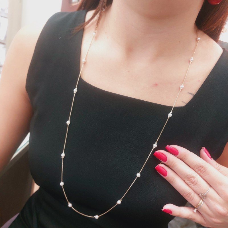 Colar Com Folheado A Ouro Longo 90cm