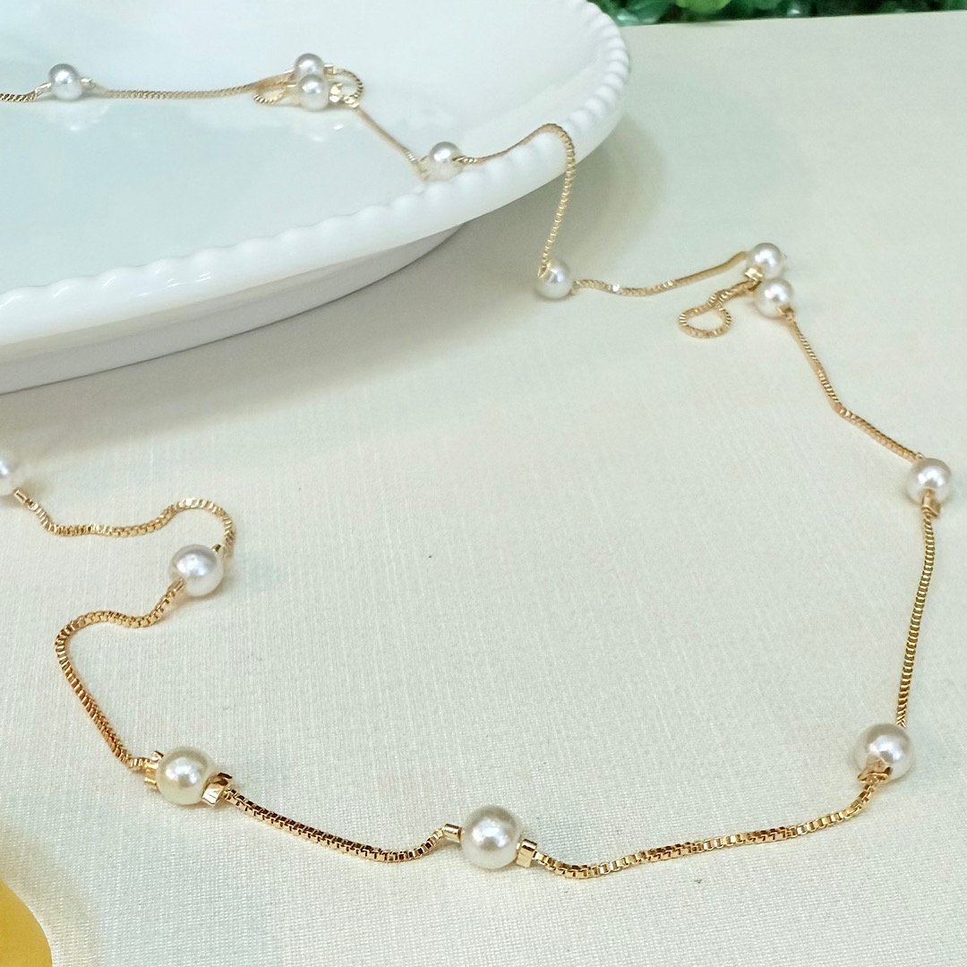 Colar Com Folheado A Ouro Longo 90cm