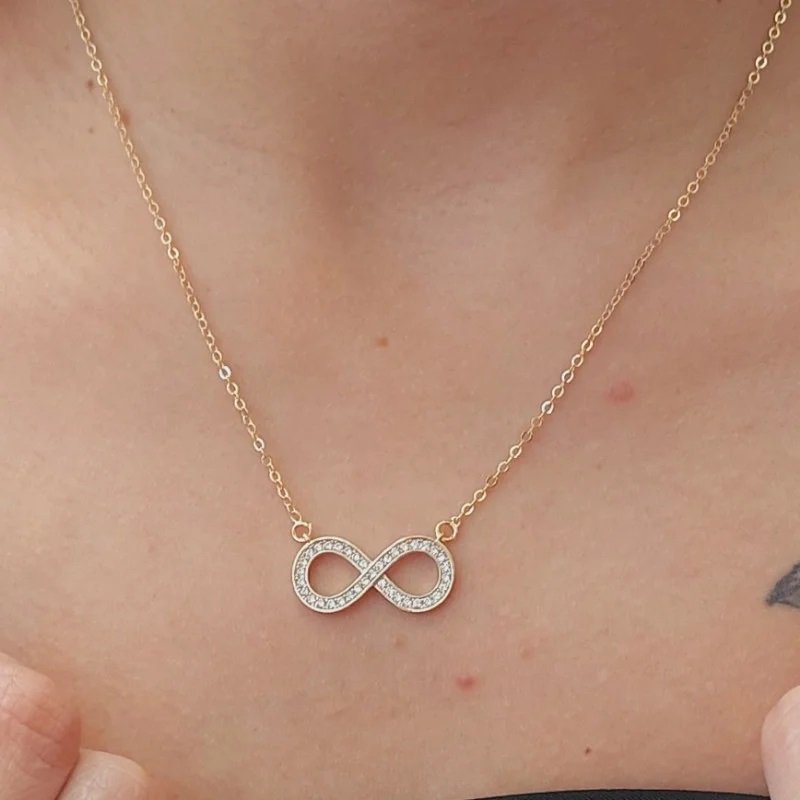 Colar Simbolo Do Infinito Zirconia Folheado A Ouro