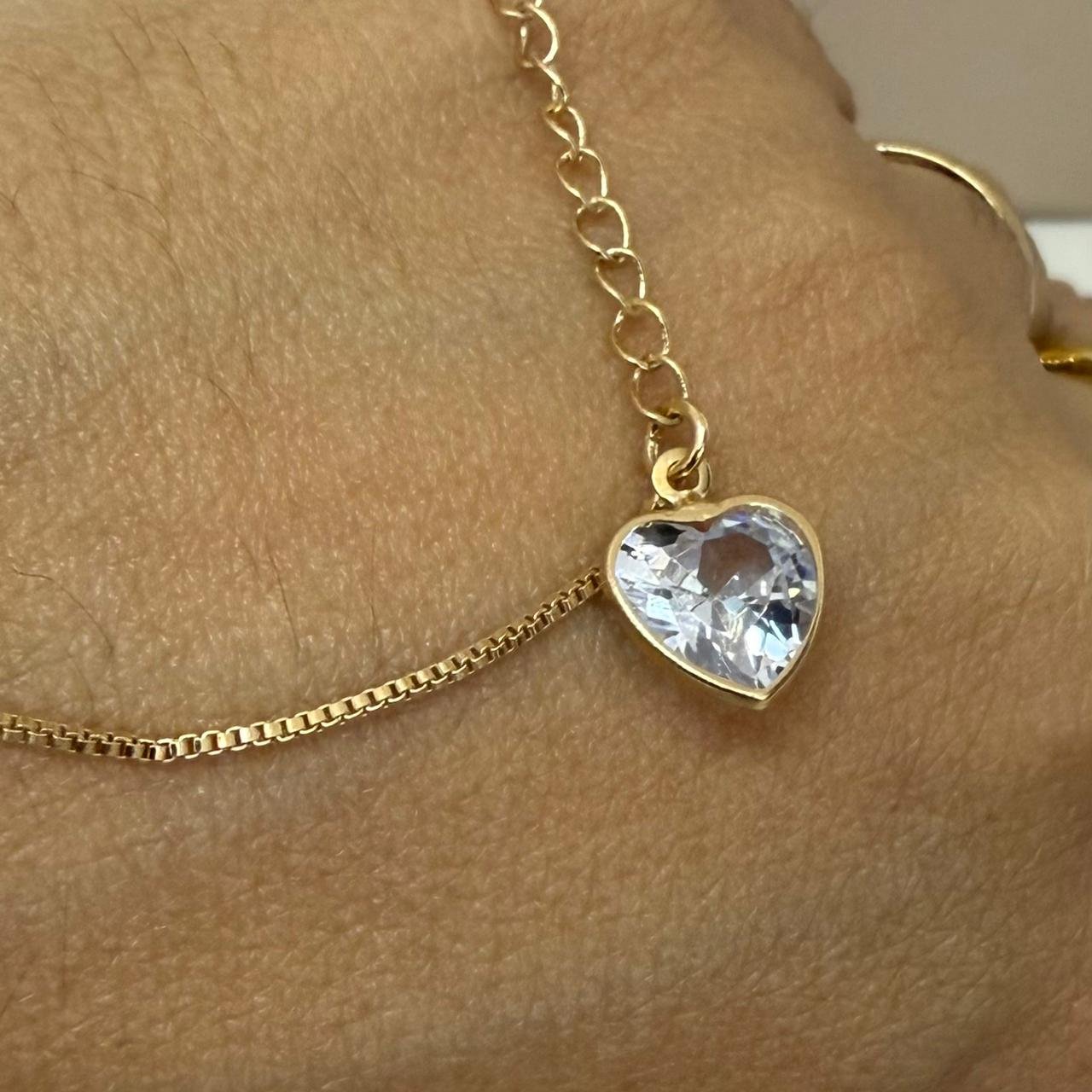 Pulseira Feminina Coração Zirconia Folheado A Ouro