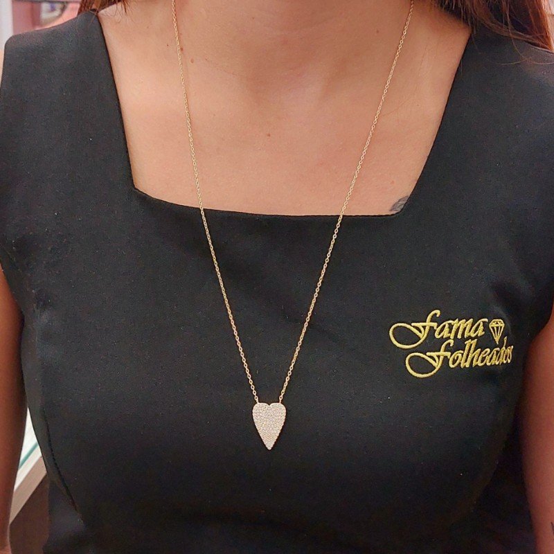 Colar Feminino Com Zirconia Folheado A Ouro Com Pingente De Coração