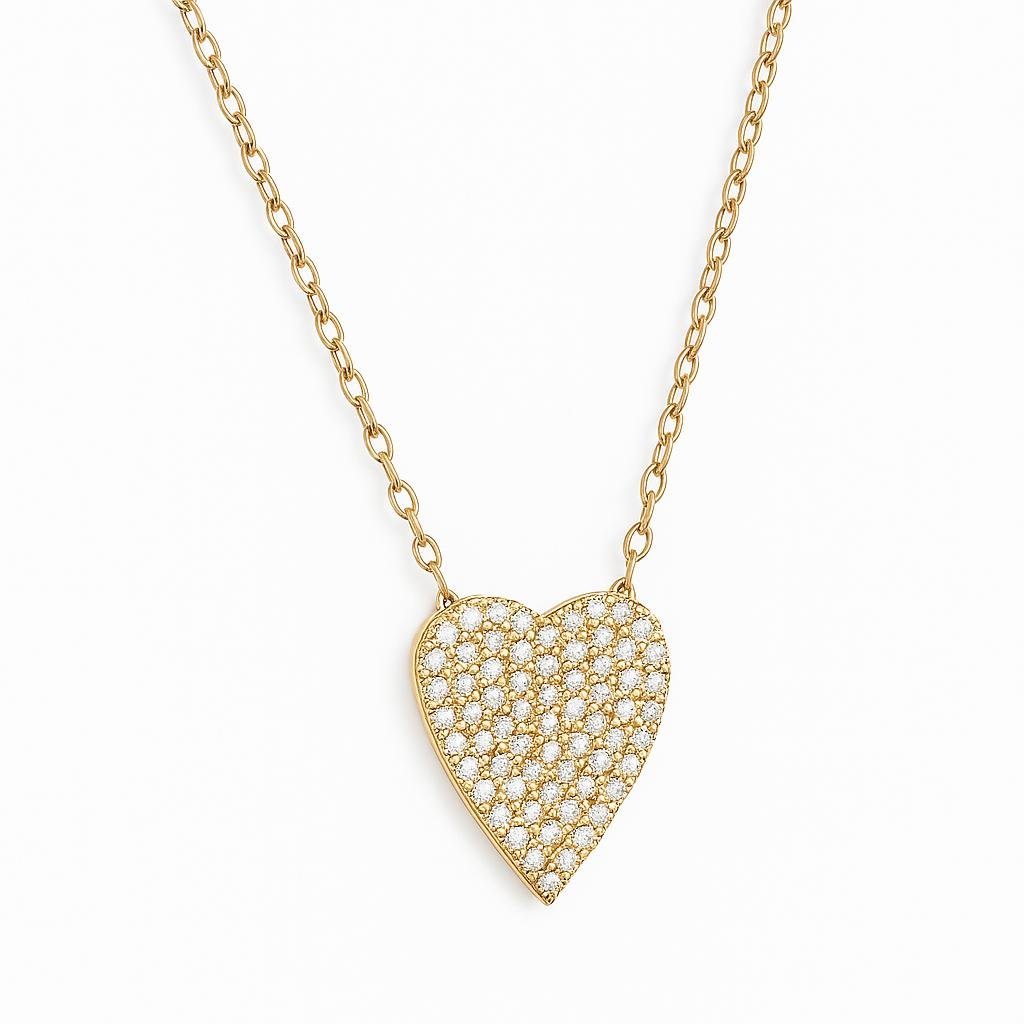 Colar Feminino Com Zirconia Folheado A Ouro Com Pingente De Coração