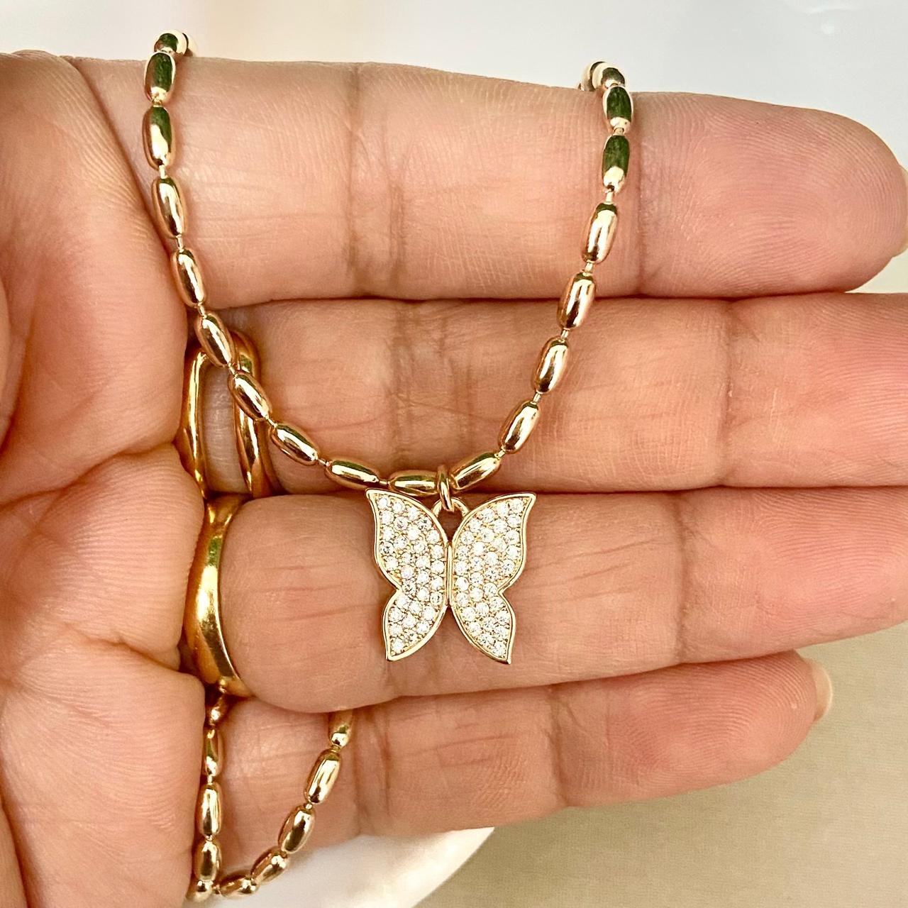 Choker Com Zirconia Com Pingente De Borboleta Folheado A Ouro