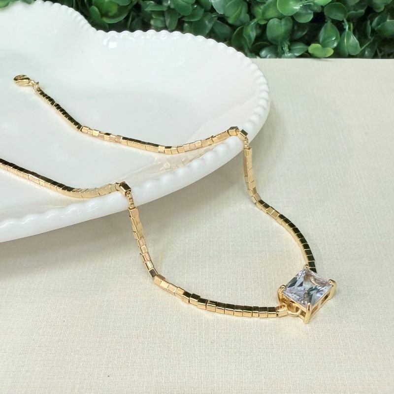 Choker Canutilho E Zirconia Folheado A Ouro