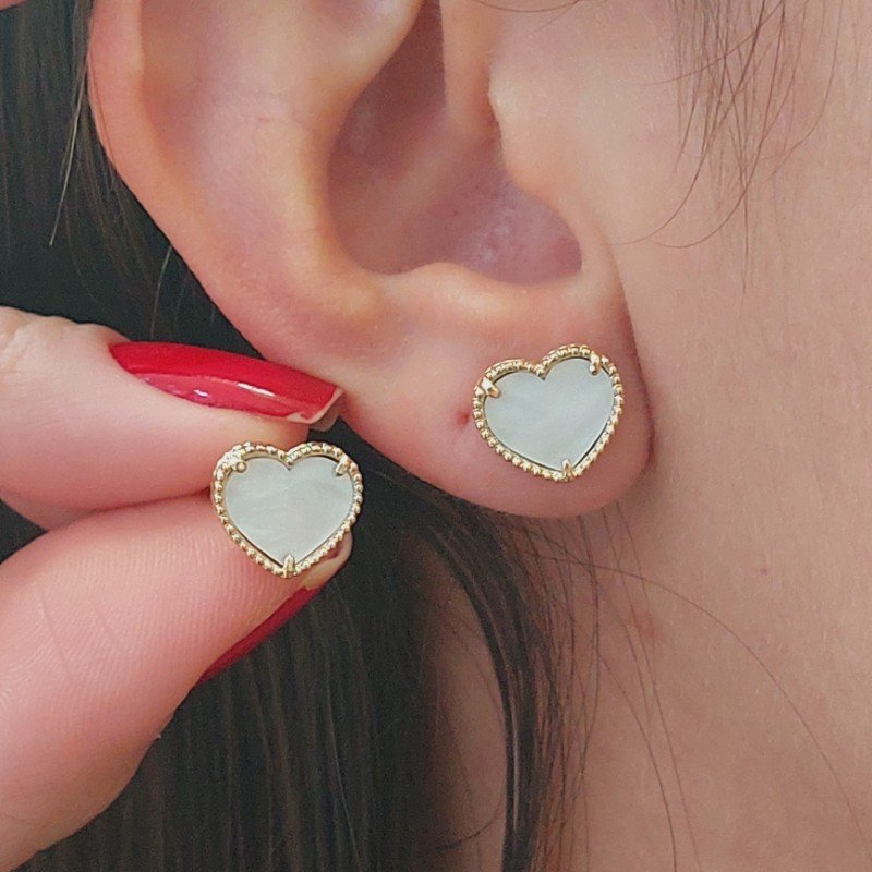 Brinco De Coração Com Pedra Folheado A Ouro