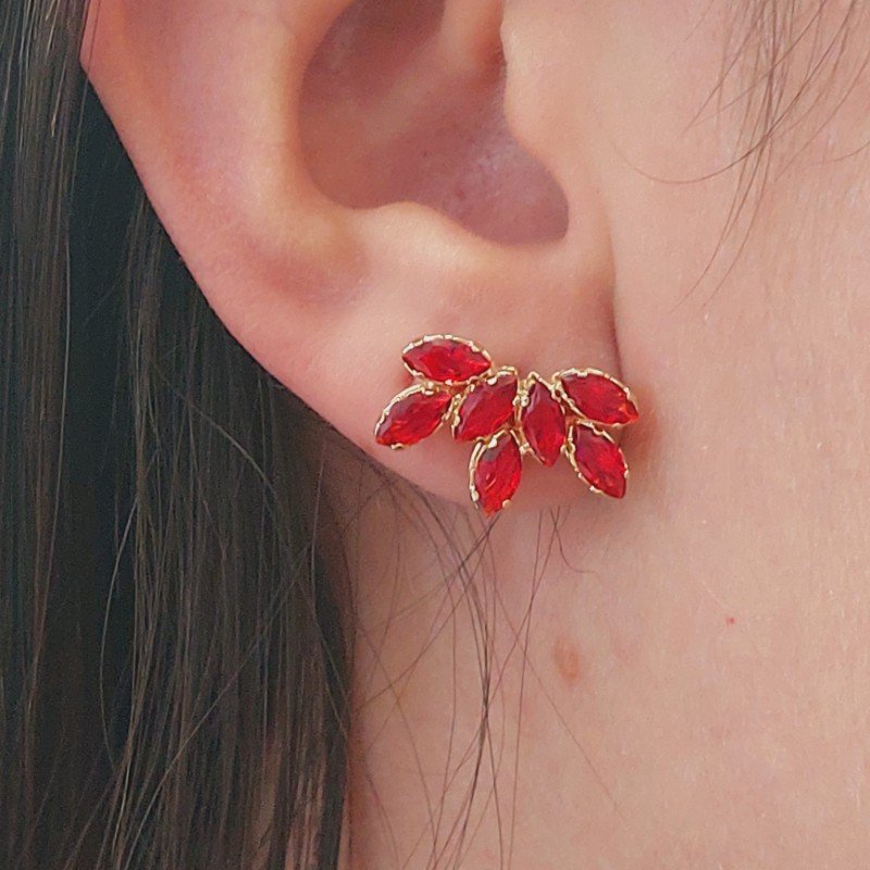 Brinco Flor De Zirconia Colorido Folheado A Ouro