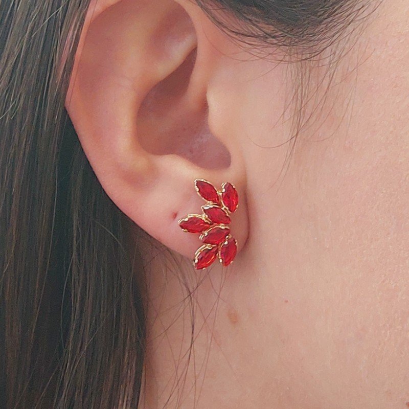 Brinco Flor De Zirconia Colorido Folheado A Ouro