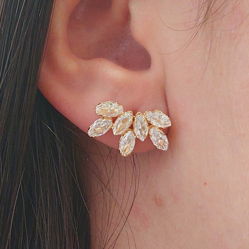 Brinco Flor De Zirconia Colorido Folheado A Ouro