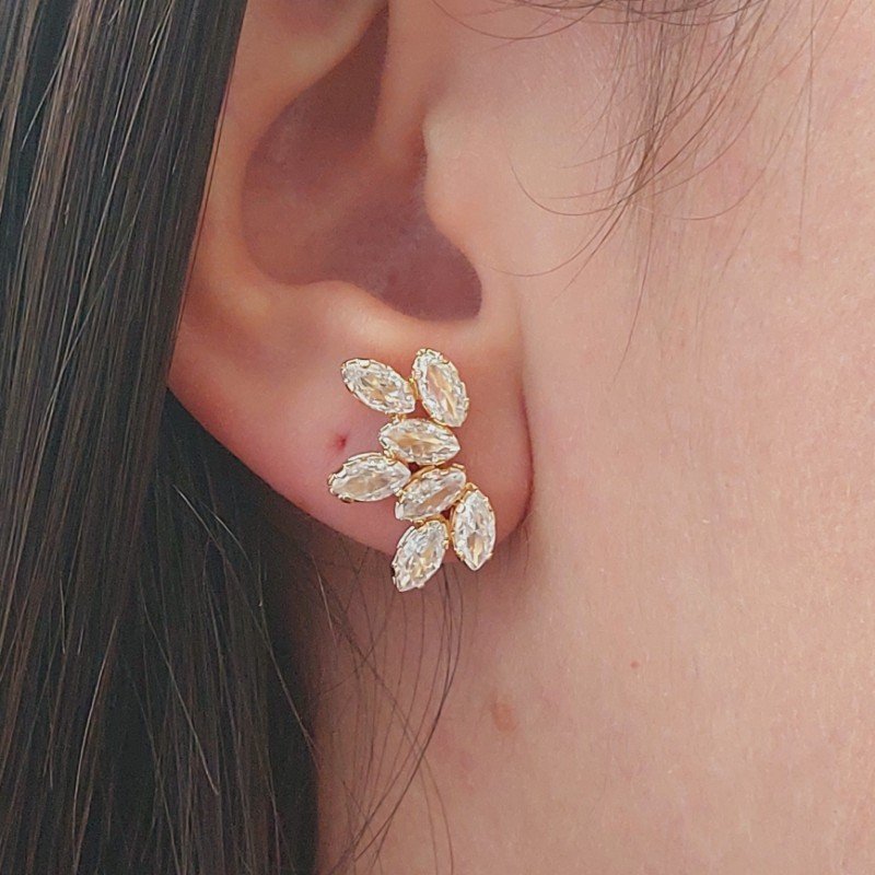 Brinco Flor De Zirconia Colorido Folheado A Ouro