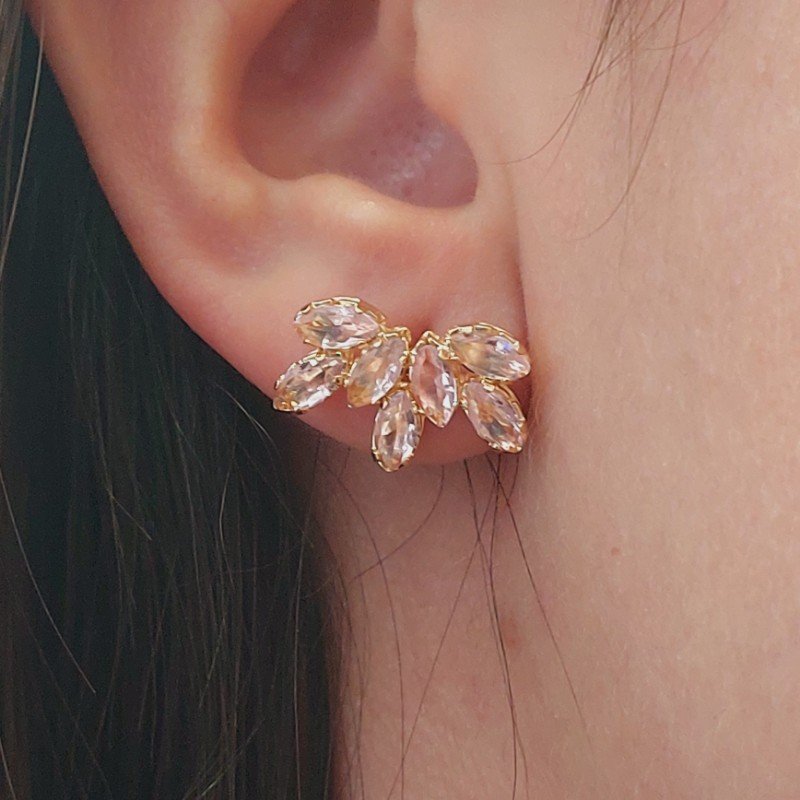 Brinco Flor De Zirconia Colorido Folheado A Ouro