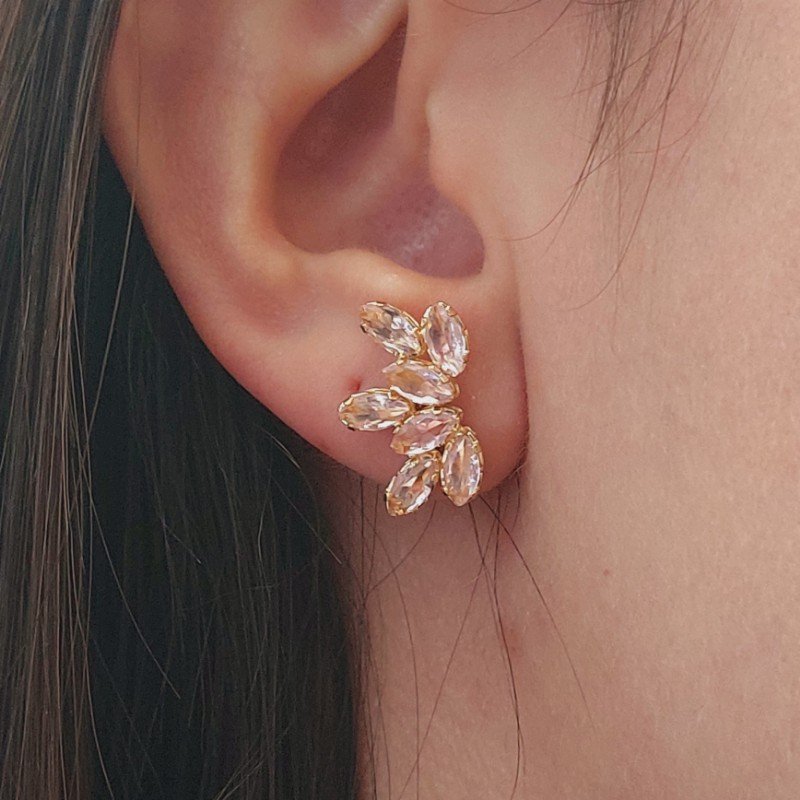 Brinco Flor De Zirconia Colorido Folheado A Ouro